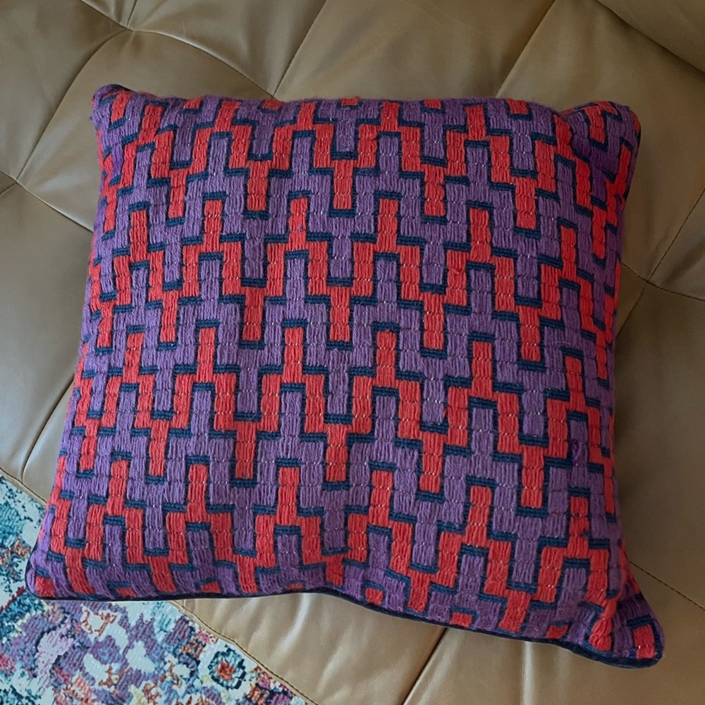 Jonathan Adler woven throw pillow red purple mcm retro modern vintage